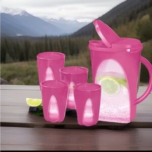 Tupperware Set Vision Jug and 4 Tumbler Fushia Pink  Color